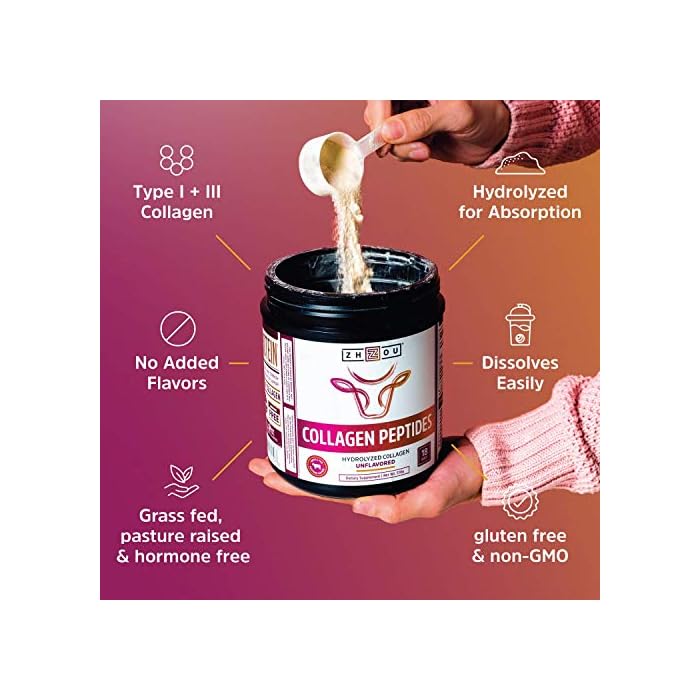 Zhou Collagen Peptides Hydrolyzed Protein Powder Grass Fed, Pasture