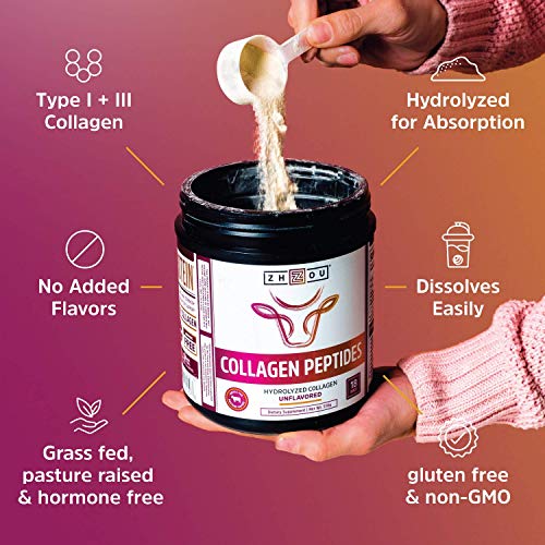 Zhou Collagen Peptides Hydrolyzed Protein Powder Grass Fed, Pasture