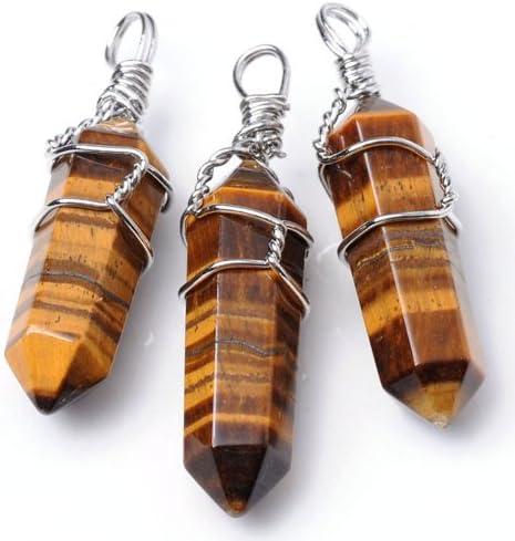 JS Direct 2-5 pcs Natural Amethyst/ Rose Quartz / Tiger Eye Stone/ Green Aventurine/ Rock Crystal Quartz Healing Point Chakra Pendant, 5 Colors Healing Pendants Fashion Jewelry (Tiger Eye Stone(2pcs))