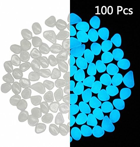 100 Pcs Glow in the Dark Garden Pebbles for Walkway Yard Luminous Cobblestones Pebbles Stones Christmas Decorations (White/blue light)