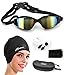 Firesara Swim Cap Swimming Goggles, Swimming Cap for Long Hair Swimming Glasses Anti Fog UV Protection for Adults Youth Men Women Boys Kids with Nose Clip Ear Plugs Sets