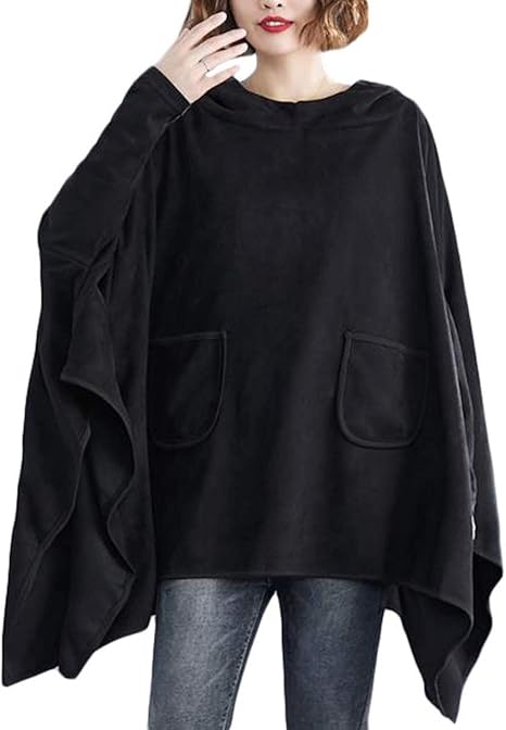 Amazon Beibang バイバン パーカー レディース ゆったり 長袖 トレーナー フード付き ドルマンスリーブ トップス ポンチョ風 マント パーカー 大きいサイズ アウター 春 トレーナー パーカー 通販
