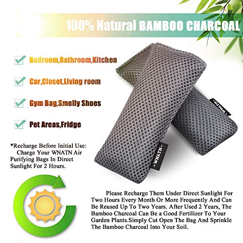 WNATN Natural Air Purifying Bamboo Charcoal Bags, 6Pack(2×200g +4×60g) Shoe Deodorizer, Odor Eliminator, Odor Absorber for Cars and Closets - Thumbnail 3
