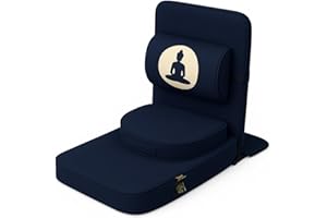Friends Of Meditation Buddha Meditation Chair – Portable Folding Yoga Chair for Adults with Detachable Back Support & Zafu Cushion, Ergonomic Meditation Seat, Navy Blue