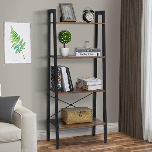 image for KINGSO Industrial Ladder Shelf 4-Tier Shelves Vintage Rustic Storage R
