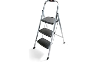 Rubbermaid 3-Step Steel Ladder,Folding Step Stool with Hand Grip and Non-Slip Feet, Silver, Tested to ANSI US Safety Standards, No Assembly Required