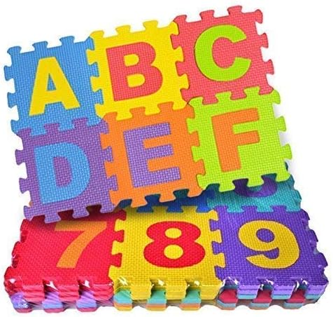 Happy GiftMart 36 Pcs Eva Foam Puzzle Mats Interlocking Learning Alphabet and Number Jigsaw Style Tiles