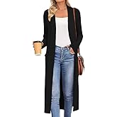 AYIFU Womens Maxi Cardigan Lightweight Long Sleeve Open Front Casual Cardigans Duster with Pockets