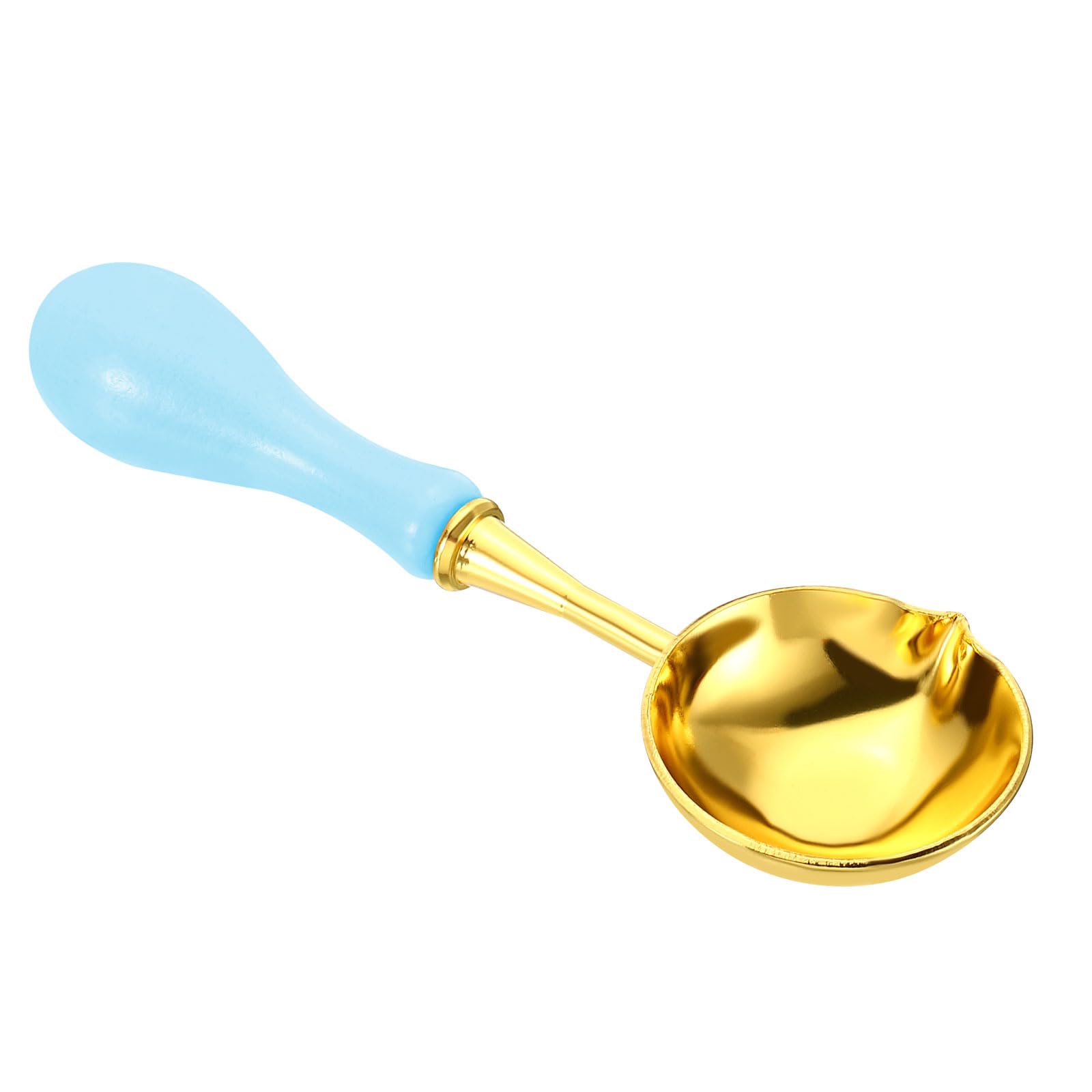 PATIKIL 4" Wax Seal Spoon, Wax Sealing Melting Spoon Brass Vintage Wooden Handle for Wax Seal Stamp Envelope Art Craft, Sky Blue/Golden