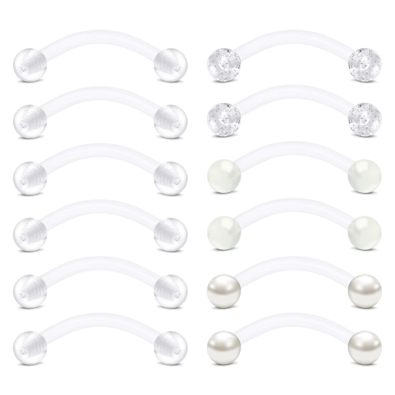 Briana Williams Clear Tongue Bars Snake Eyes Curved Barbell 12/14/16/18mm Flexible Acrylic Bioflex 14G Retainers Nipple Belly Piercing Jewellery