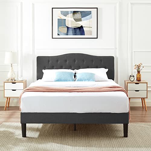 VECELO Queen Size Bed Frame Upholstered Platform with Tufted Adjustable Headboard/Mattress
