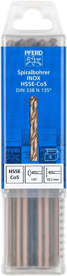 PFERD 25203580 Twist Drill Inox, 5 Pieces, Diameter 10.5 mm, HSS-E Co5 N, DIN 338, 135°, Stainless steel, diameter 10,5 mm - Image 4