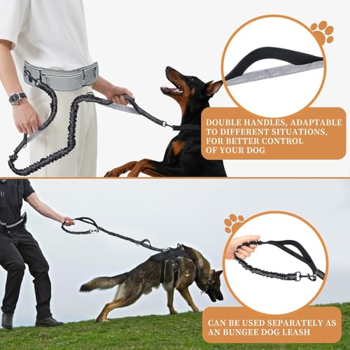 YOOJ® Waist Dog Hands Free Dogs Leash, Waist Running Leash with Zipper, Walking Pouch for Dog Walking, Reflective Dual Padded Handles Bungee Retractable Running for Medium to Large Dogs (Black)