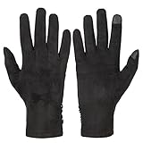 GLOUE Women's Touch Screen Gloves Texting Suede Leather Warm Winter Feast Gloves Driving riding outdoor and indoor fashion gloves (Black)