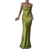 OYOANGLE Women's Satin Spaghetti Strap Backless Bodycon Dress Bridesmaid Maxi Wedding Guest Dresses