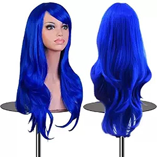 Kissparts 28" Blue Curly Cosplay Wig With Wig Cap and Comb