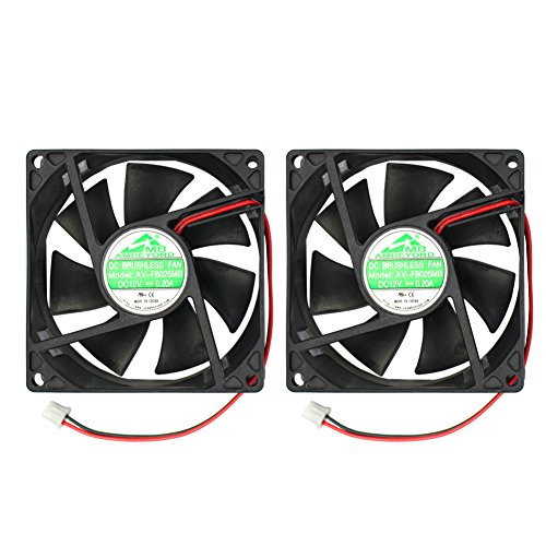 2-Pack 80mm by 80mm by 25mm 8025 12V DC 0.20A Ball Bearing Brushless Cooling Fan 2pin AV-F8025MB UL CE