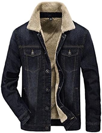 MLG Men Plus Velvet Pocketed Stitching Lapel Thick Denim Coat Outwear Black S
