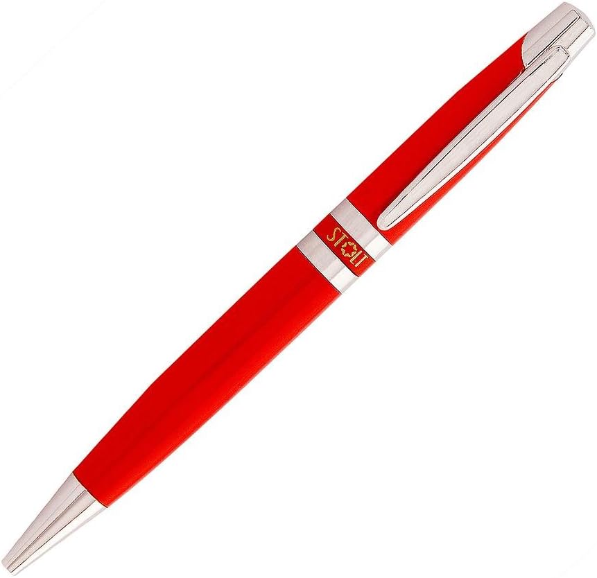 STOLT Ample Ball Point Pen, Smooth and Glossy Finish/Comfortable Grip While Writing/Ideal for Office/Personal Writing (Ink-Blue/Body Color - Red)