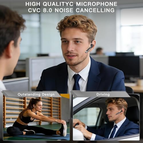 Bluetooth Headset V6.1, Wireless Bluetooth Earpiece with 500mAh Charging Case 100 Hours Talking Time, CVC8.0 Noise Cancelling Single-Ear Earphone, Hand-Free Headphones for Trucker, Office, Business