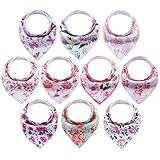 10-Pack Baby Bandana Bibs Upsimples Baby Girl Bibs for Drooling and Teething, 10 Stylish Organic Cotton Bibs Baby Shower Gift - “Blossom Set”