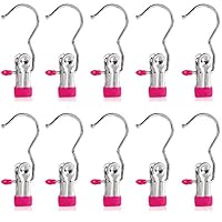 Baihoo Set of 10 Closet Hanger Laundry Hooks Boot Clips Home Office Travel Portable, Hot Pink