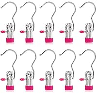 Baihoo Set of 10 Closet Hanger Laundry Hooks Boot Clips Home Office Travel Portable, Hot Pink