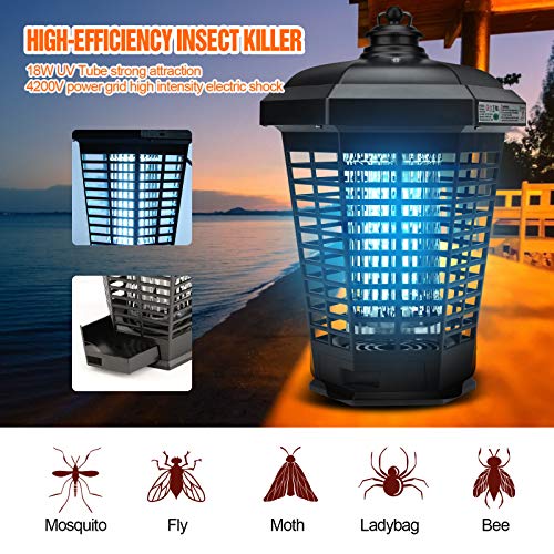 Bug Zapper Outdoor Electric Indoor, 4200V Waterproof IPX4 Insect Fly Pest Attractant Trap, Powered Electric Mosquito Zappers Killer for Backyard, Patio