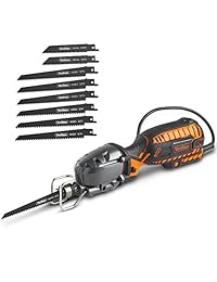 VonHaus 5 Amp Compact Reciprocating Saw Kit Electric Saw with 8 Blades, ½” Stroke Length, Max. Cutting Capacity 4½”, 3000SPM and 16ft Cable, For DIYWood Cutting & Metal Cutting