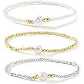 Opalencian 3PCS/set Pearl Plated Silver Gold Beads Elastic Bracelets for Women Dainty Handmade Gemstone Bead Bracelet Charm Jewelry Fashion Couple Friendship Gift