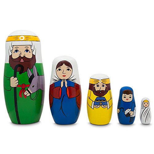 5.75" Joseph, Mary, and Jesus Nativity Scene Wooden Nesting Dolls