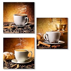 3 Piece Canvas Wall Art for Living Room, Bedroom The Aroma of Coffee Canvas Prints for Home Decoration Ready to Hang - 12"x12"x3 Panels
