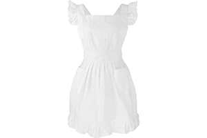 LilMents Kids Retro Adjustable Ruffle Apron Kitchen Baking Maid Costume (White)