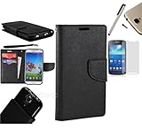 For Zte Savvy Z750C / Zte Awe N800 / Zte Reef N810 (Straight Talk Virgin Mobile) PU Leather Flip Cover Folio Book Style Pouch Card Slot Myjacket Wallet Case With Transparent TPU Slider + [WORLD ACC] TM Brand LCD Screen Protector + Silver Stylus Pen + Black Dust Cap Free Gift (Pu Leather Wallet Black / Black)