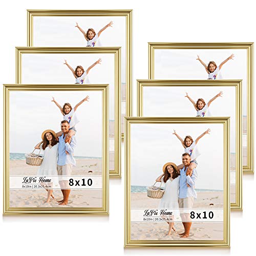 LaVie Home 8x10 Picture Frames(6 Pack, Gold) Single Photo Frame with High Definition Glass for Wall Mount & Table Top Display, Set of 6 Basic Collection