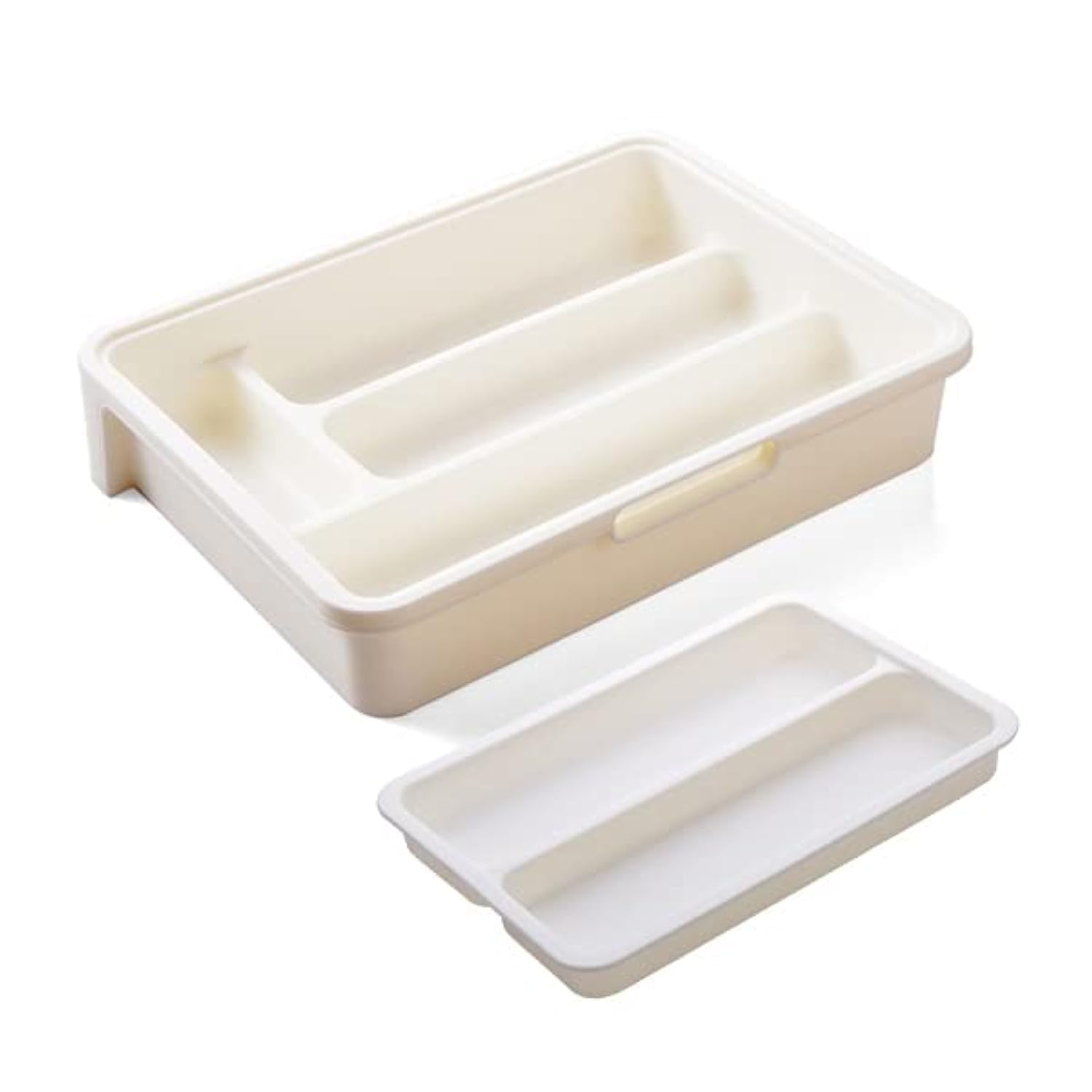 HornTide 3-in-1 Cutlery Tray, Expandable Utensils Holder, Plastic Kitchen Drawer Organizer for Silverware Storage and More - White