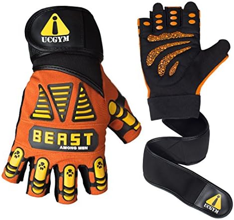 UCgym Beast Among Men WORKOUT GLOVES with Wrist Wrap - Great for Gym, Weight Lifting, Crossfit, Cycling (Orange, X-Large)