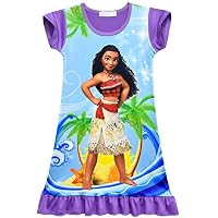 ZHBNN Moana Girls Cartoon Pajama Printing Comfy Loose Nightgown Dress(Purple,100/2-3Y)