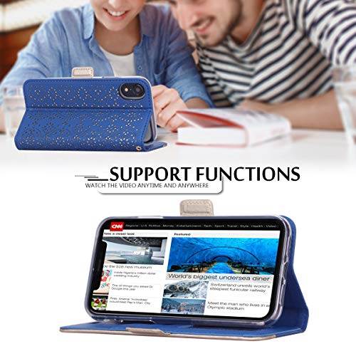 Homelove WWW iPhone XR Wallet Case, [Luxurious Romantic Carved Flower] Leather Wallet Case with [Inside Makeup Mirror] and [Kickstand Feature] for Apple iPhone XR Case (2018) Navy Blue - Thumbnail 5