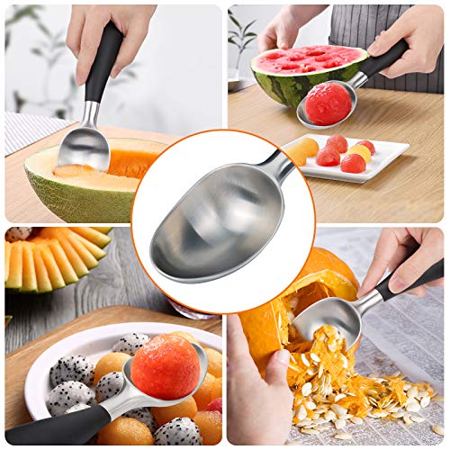 PowerDoF Ice Cream Scoop, Stainless Steel Ice Cream Spoon with Soft Rubber Handle, Perfect Ergonomic Design for Easy Grip, Heavy Duty Icecream Scoop Kitchen Gadgets for Ice Cream, Cookie Dough, Sorbet
