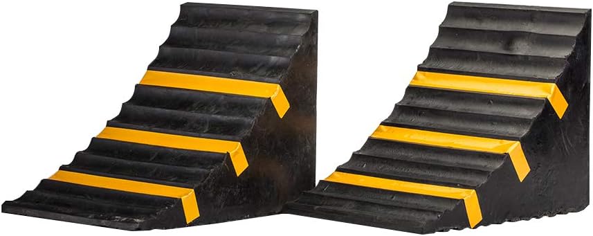 SLT Gdpodts Solid Rubber Heavy Duty Wheel Chocks 2 Pack Black and Yellow Wheel Blocks for Cars and Vehicles: Automotive