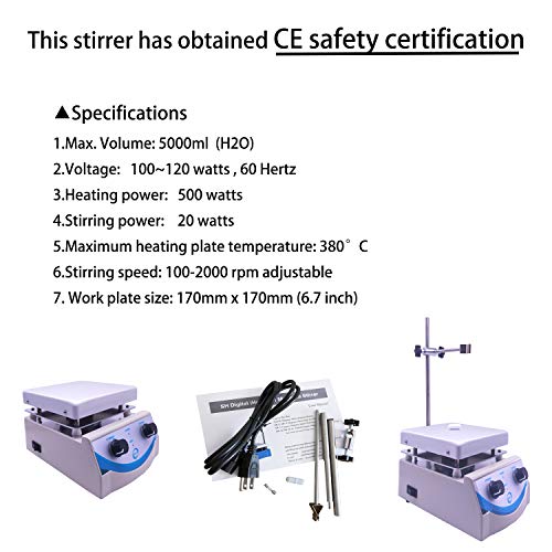 SH-3 Hot Plate Magnetic Stirrer 5000ml Volume with Dual Control and 1 Inch Stir Bar