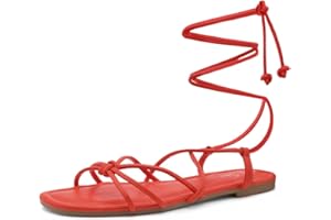 Shoe Land Womens Flashh Flat Strappy Lace Up Sandal Open Toe Comfortable Dressy Gladiator Sandals Tie up Ankle Strap Shoes for Summer