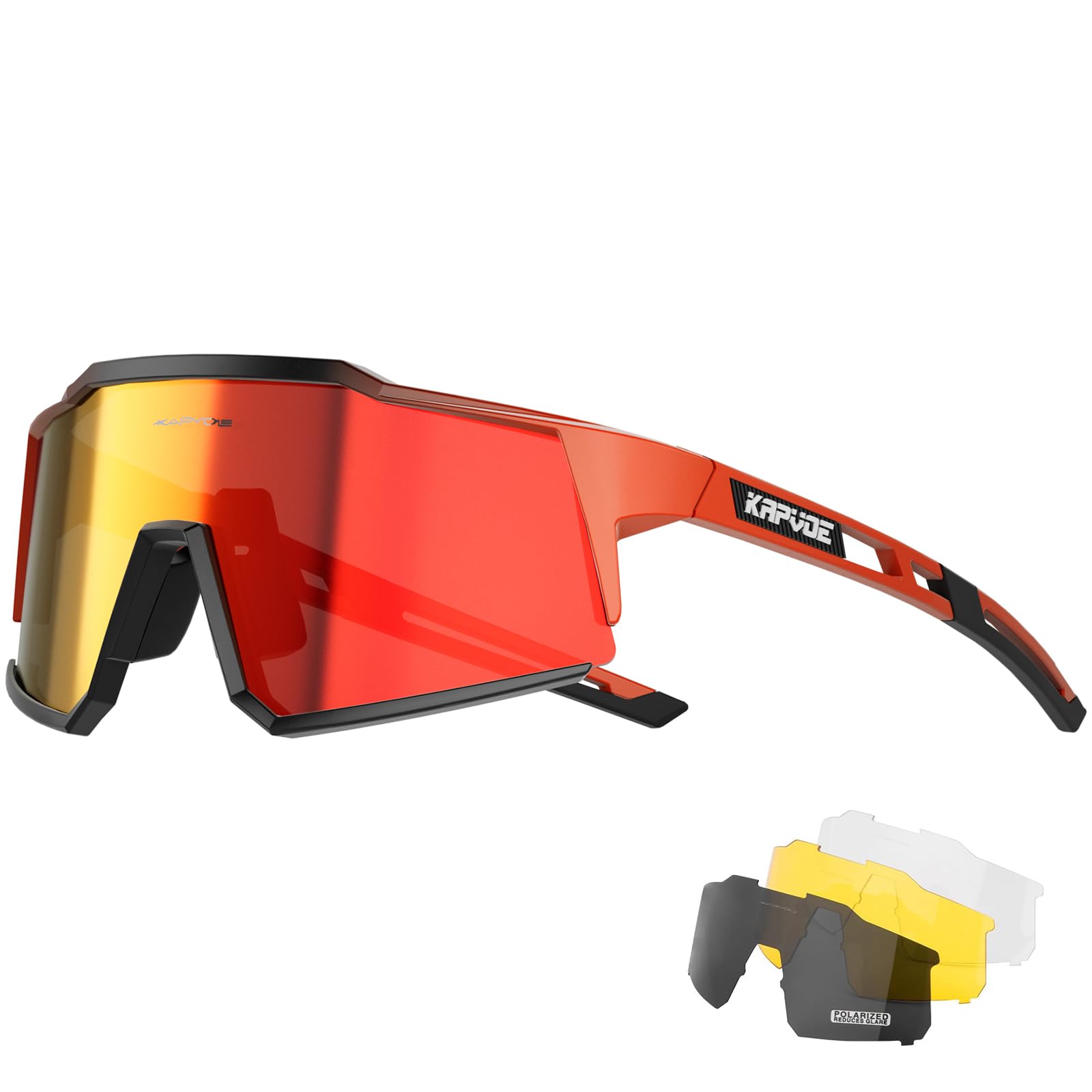 KAPVOE Polarized Cycling Glasses With 4 Interchangeable Lenses Tr90 Frame For Men Women Sports Sunglasses Mountain Bike Glasses MTB Bicycle Goggles Running Red 11 — image 1