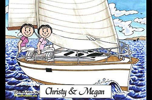 Personalized Friendly Folks Cartoon Side Slide Frame Gift: Sailing Friends - Female &amp; Female Great for sailboat, boating