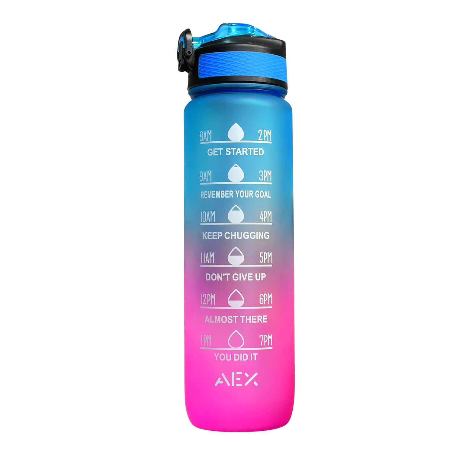 AEX Sports Water Bottle 1L - 1 Litre Water Bottle with Straw - Motivational and Leak Proof - Gym and Cycling - BPA Free for Men and Women [DarkBlue-DarkPink]