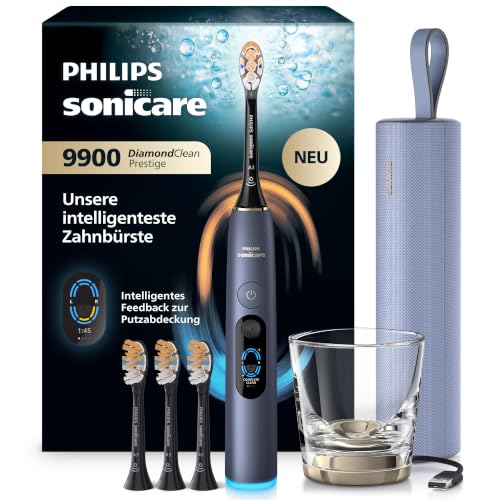 Philips Sonicare Next-Generation DiamondClean 9900 Prestige elektrische Zahnbürste - intelligentes Feedback zur Putzabdeckung, intelligente Andruckkontrolle und