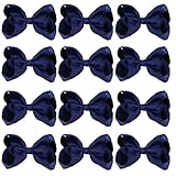 4 Inch Boutique Girls Hair Bows Hair Clips for Baby Girls Toddlers 12 Pcs Solid Color (Navy blue)