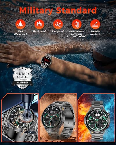 Military Smart Watch for Men-1000mAh Battery, 2 Straps, 1.52" HD Rugged Smartwatch with BT Calling, 120+ Sports Modes, Heart Rate Sleep Monitor, IP68 Waterproof Fitness Tracker for Android iOS, Black