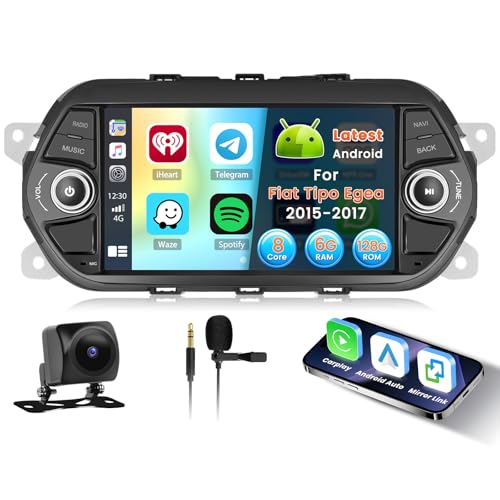 Inefala 8 Core 6+128G Radio for Fiat Tipo Egea 2015-2017 Android 15 with Wireless Carplay and Android Auto, 7'' Touch Screen Stereo Radio with Bluetooth 59UI 32 EQ DSP GPS FM/RDS SWC Reverse Camera